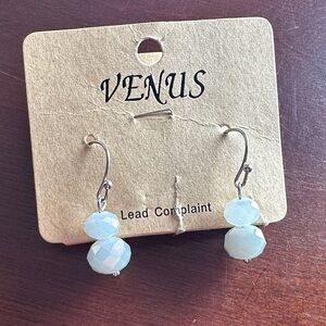 New on package VENUS brand Silver Tone & Faceted Moonstone Dangle Earrings